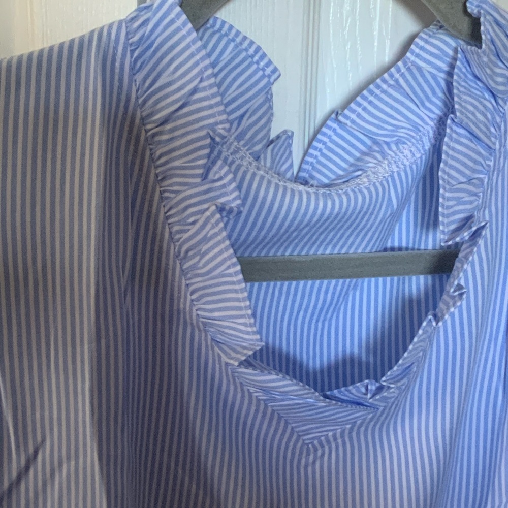 Rooscier Women's Striped Ruffle Cap Sleeve V Neck - Picture 4 of 6